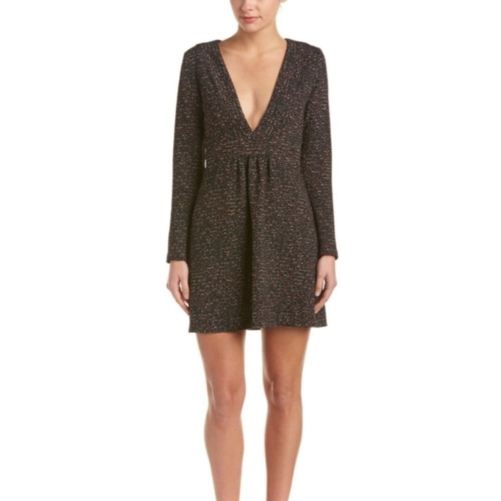 Amanda UPRICHARD PAXTON A-LINE DRESS Plunge Mini Black‎ Metallic Red Gold XS P 0